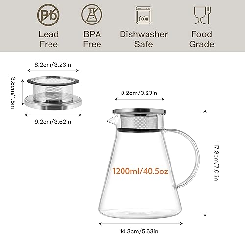 Miniatura 2 de CNGLASS Tetera de vidrio de 40 oz40.6 fl oz, segura para estufa, hervidor de té transparente de un solo toque, juego de té de hojas florecientes y