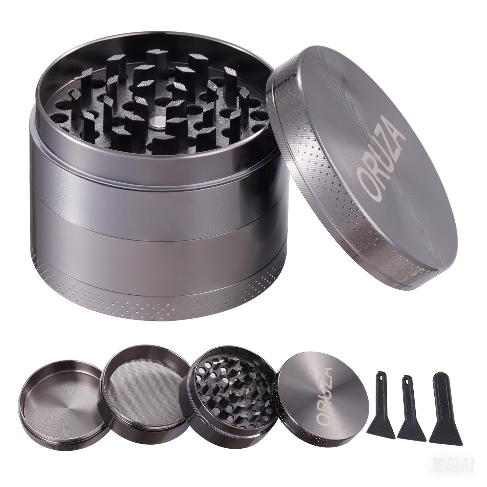 ORUZA Herb Grinder, Spice Grinder with Pollen Catcher and Magnetic Top, Portable Grinder for Dry Herb and Spice (55mm)