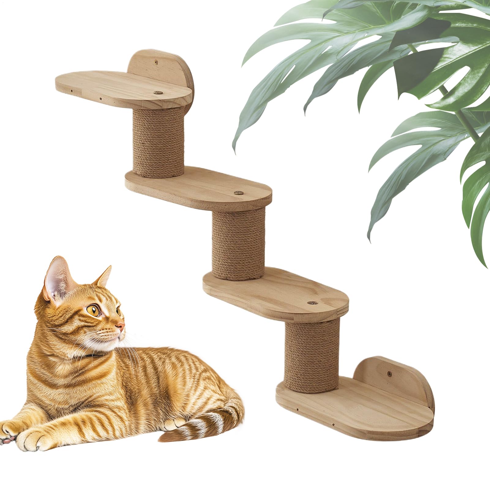 Estantes para Gatos En Pared | Reposaderos Montados En Pared para Gatos,Escalera Flotante de Madera Rascador Multifuncional con Área de Juegos y Torre para Ventana Interior
