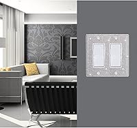 Vista 4 de Cubierta de placa de pared de diamantes de imitación plateados brillantes, cubierta de interruptor de luz de palanca doble, cubierta de salida
