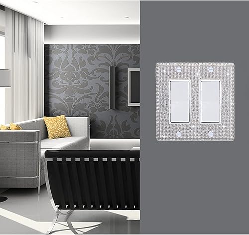 Miniatura 4 de Cubierta de placa de pared de diamantes de imitación plateados brillantes, cubierta de interruptor de luz de palanca doble, cubierta de salida de
