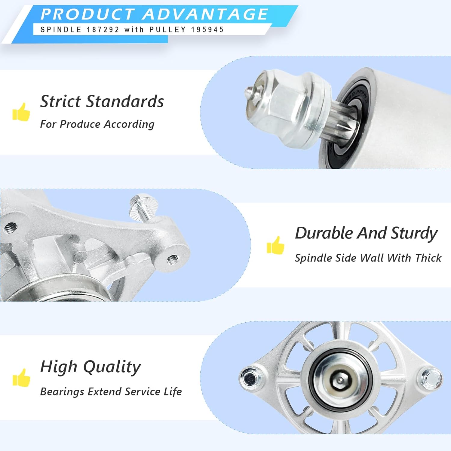 46" Mower Deck Spindle Be lt Kit for Hu sqvarna 2246LS 2346XLS YTH224T YTH20K46, 2 Spindle Assembly 187292 192870，2 Pu lley 195945 with 1 Be lt 21546607