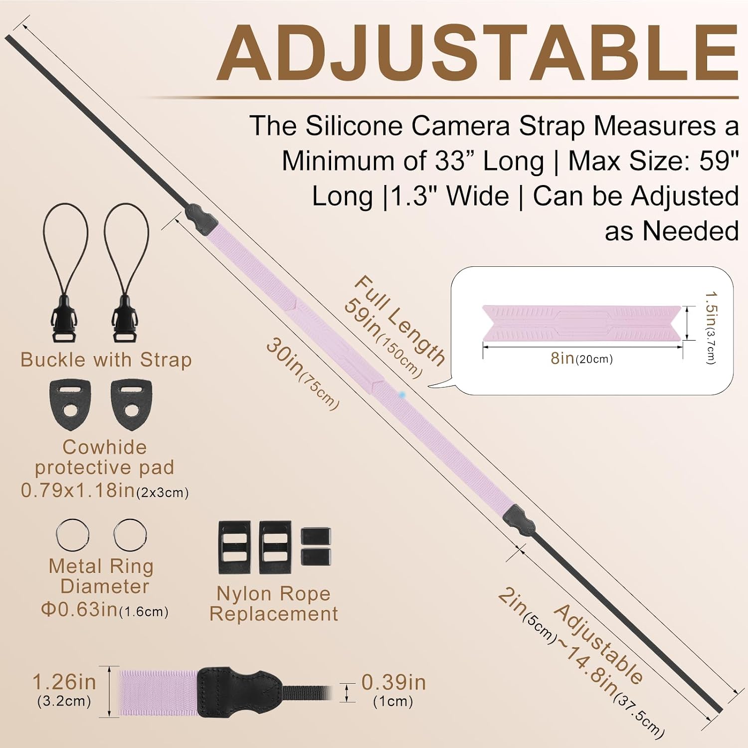 FIEIL Neck Strap Silicone Camera Straps - Padded Camera Strap, 1.5" Wide Adjustable Nylon Shoulder Strap - Compatible with Canon, Nikon, Sony, and More DSLR and Mirrorless Cameras (Purple)