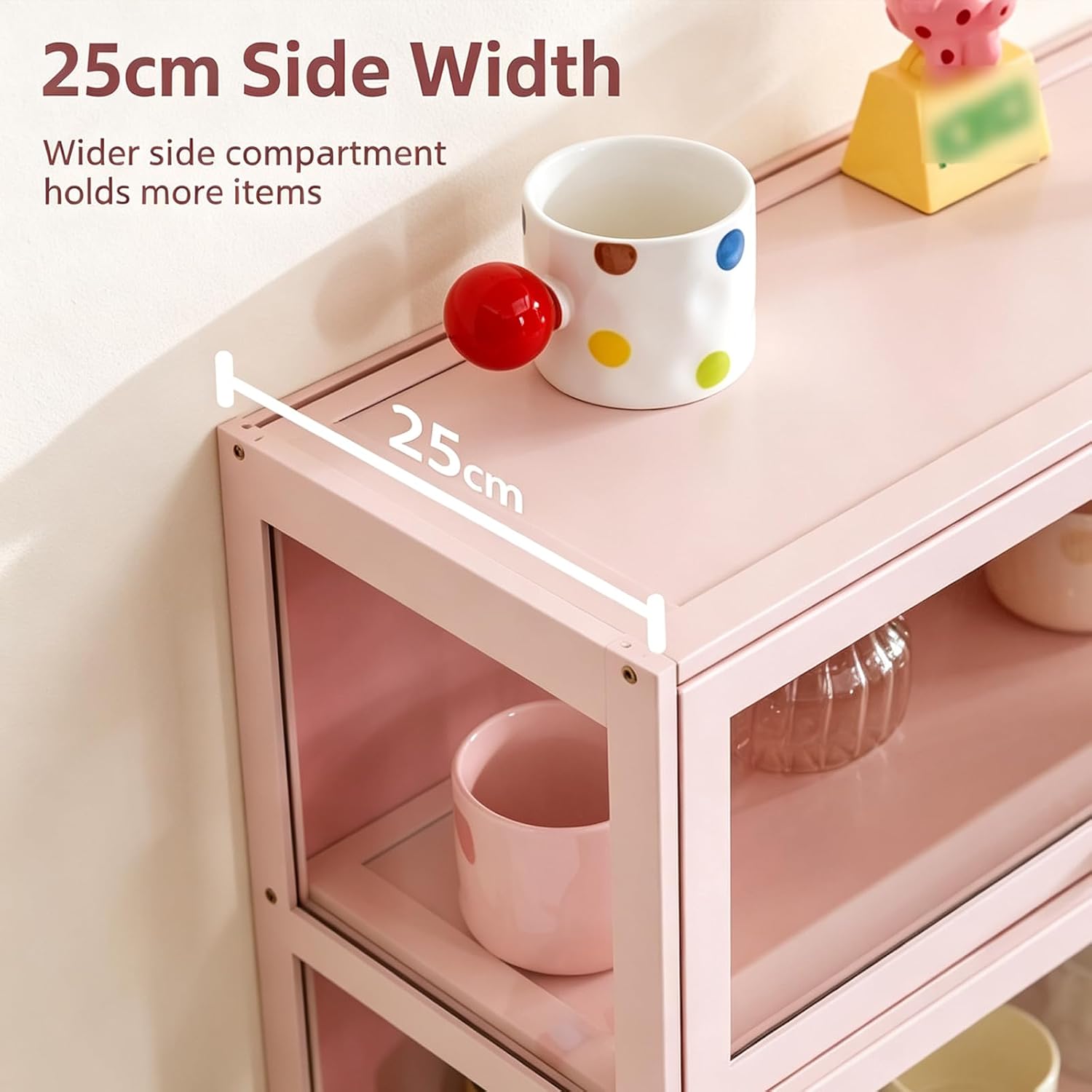 Countertop Storage Cabinet with Flip Doors, Multi-layer Desktop Organizer for Cosmetics Collectibles Daily Supplies,White B-50CM