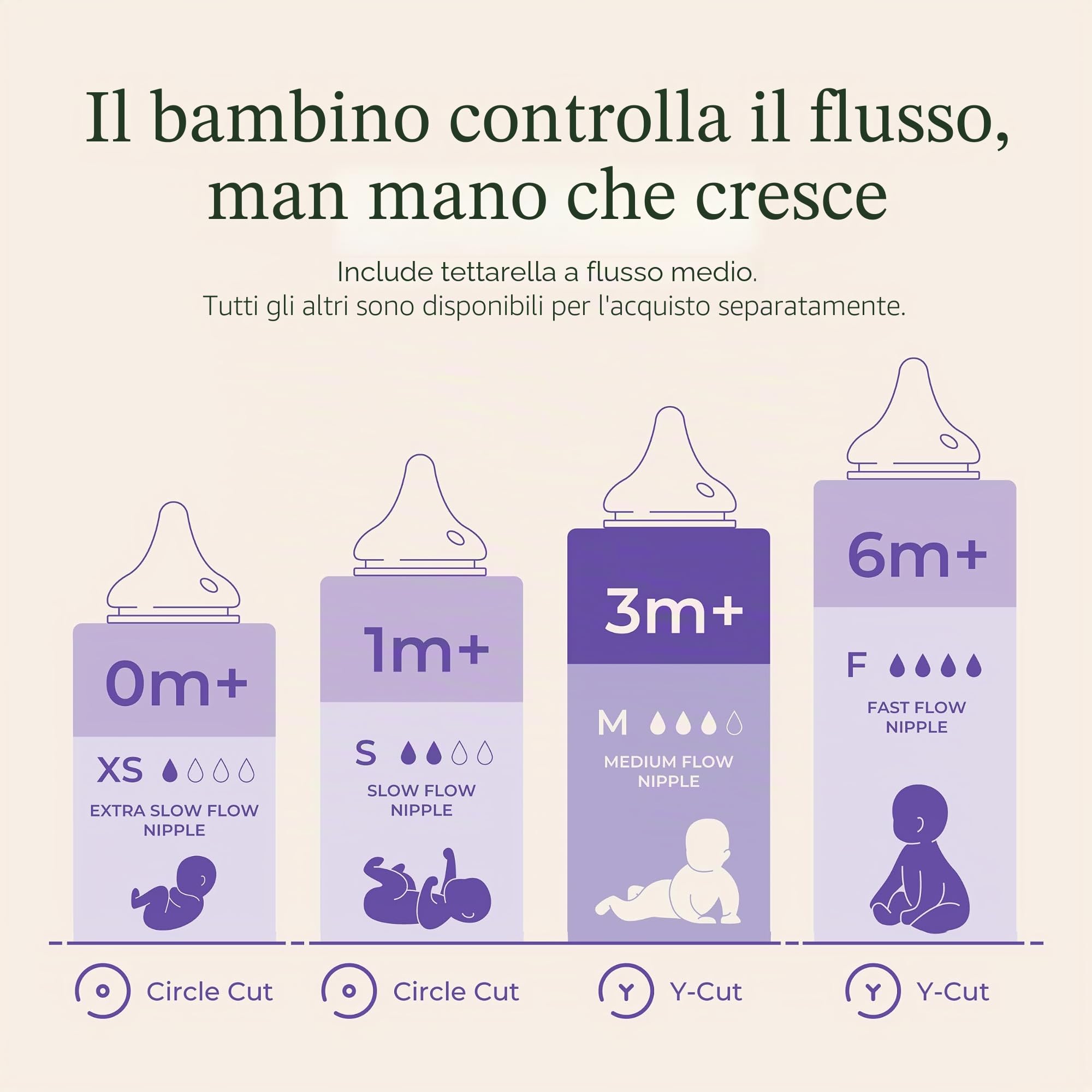 Lansinoh 4 bottiglie anti-coliche per l'allattamento al seno, 237 ml, 4 pezzi, inclusi 4 capezzoli a flusso medio, taglia M