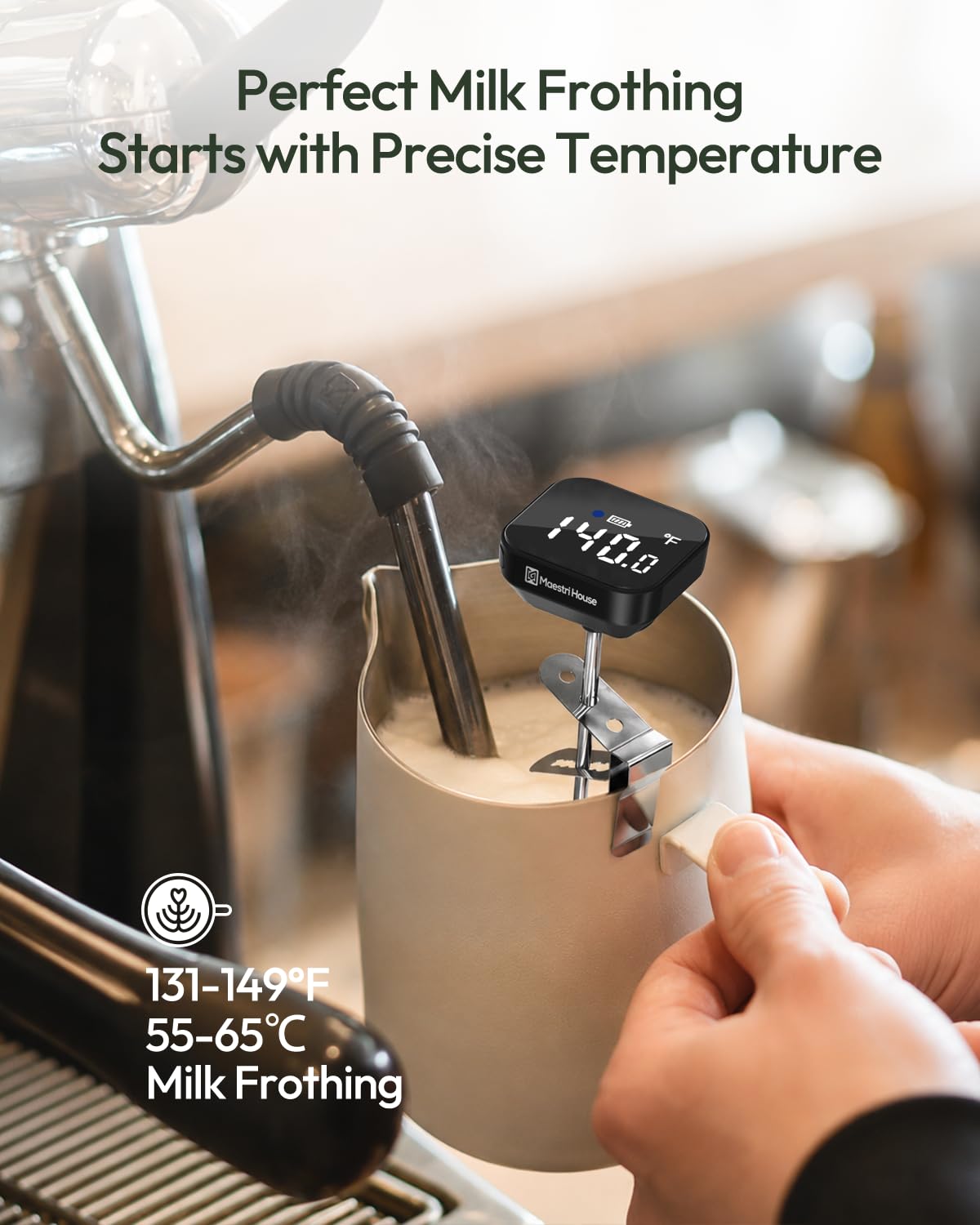 Maestri House Rechargeable Coffee Thermometer with 3-Color Temp Indicator
