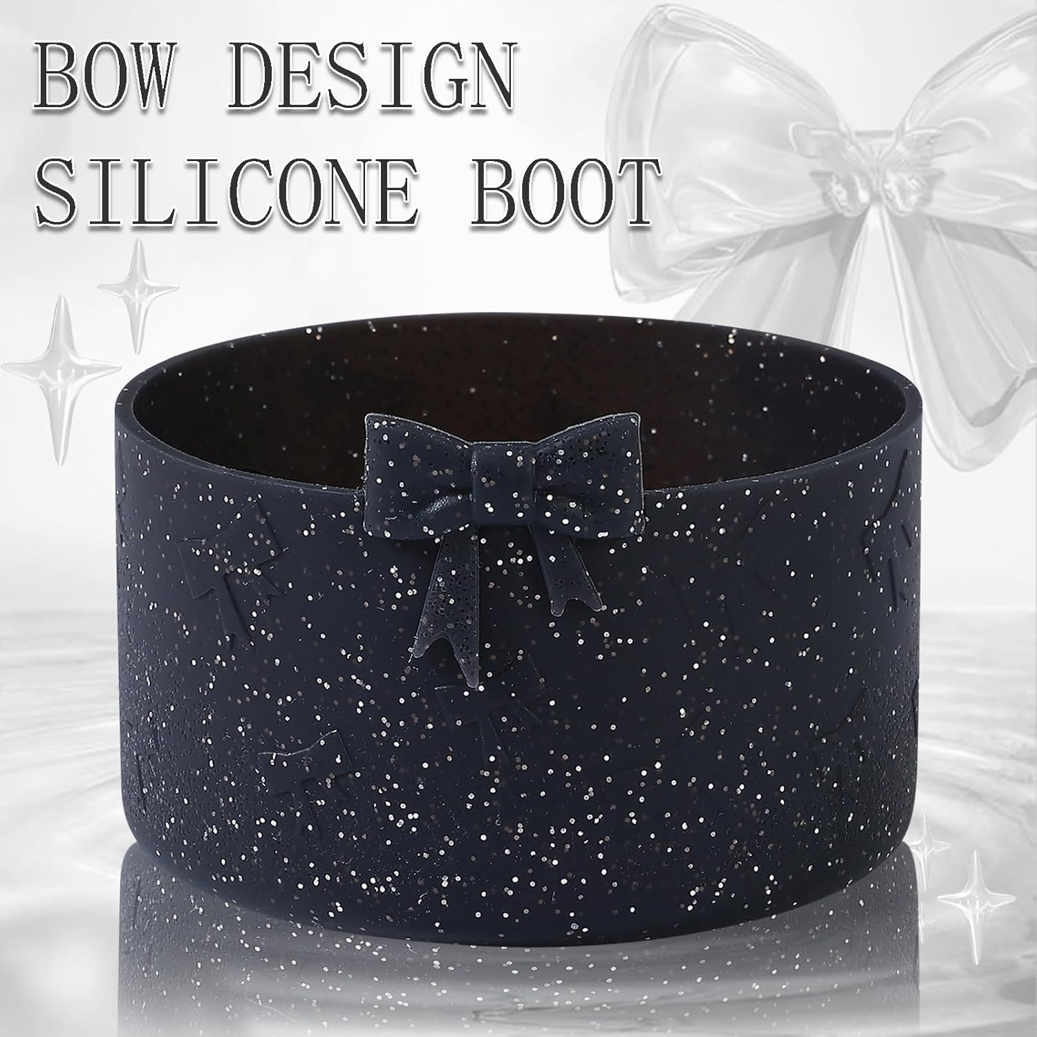 Bow Protective Silicone Boot Compatible with Owala 32oz,Protective Sleeve Bottom Bumper Protector for FreeSip, Twist, and Flip Stainless Steel Water Bottles (Black)