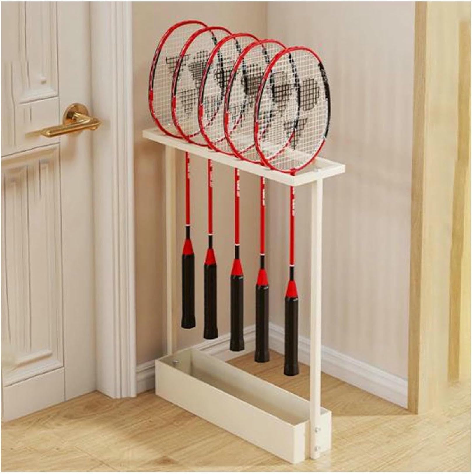 Support raquettes tennis et badminton sur pied pour 10 raquettes d'école et club