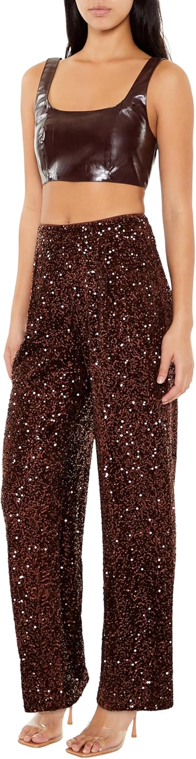 Forever 21 Womens Sequin Velvet High-Rise Pants - Image 3