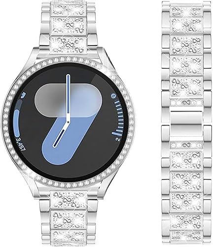 Vista 240 de Correas compatibles con Samsung Galaxy Watch FE / 5/4 de 1.575 pulgadas, correa de metal con diamantes de imitación brillantes de 0.787 pulgadas