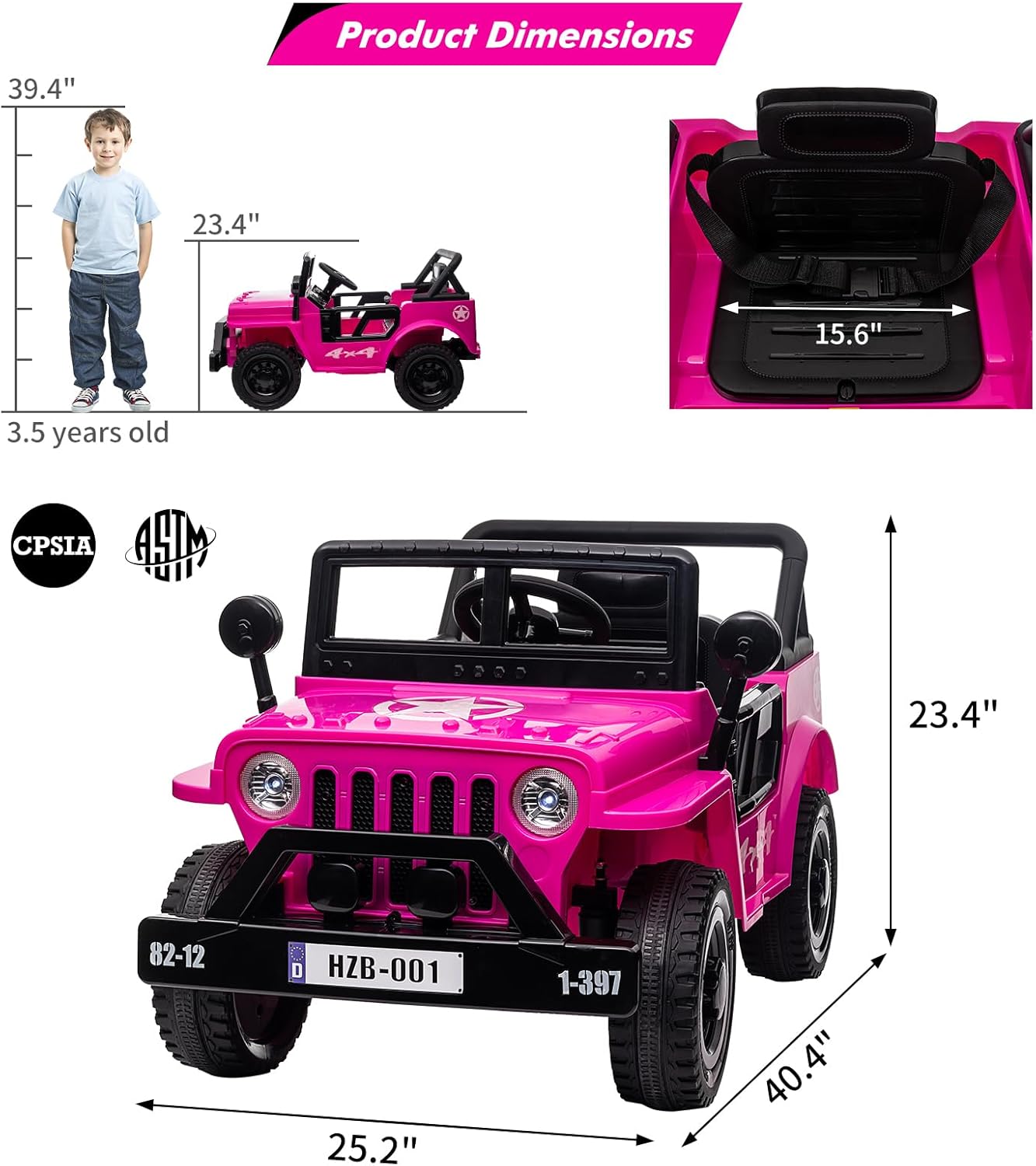 12V Kids Ride On Truck Car with Remote Control, Spring Suspension, Various Speeds, LED Lights, Music, and Safety Belt, Electric Ride On Car Toys for Kids 3+, Pink