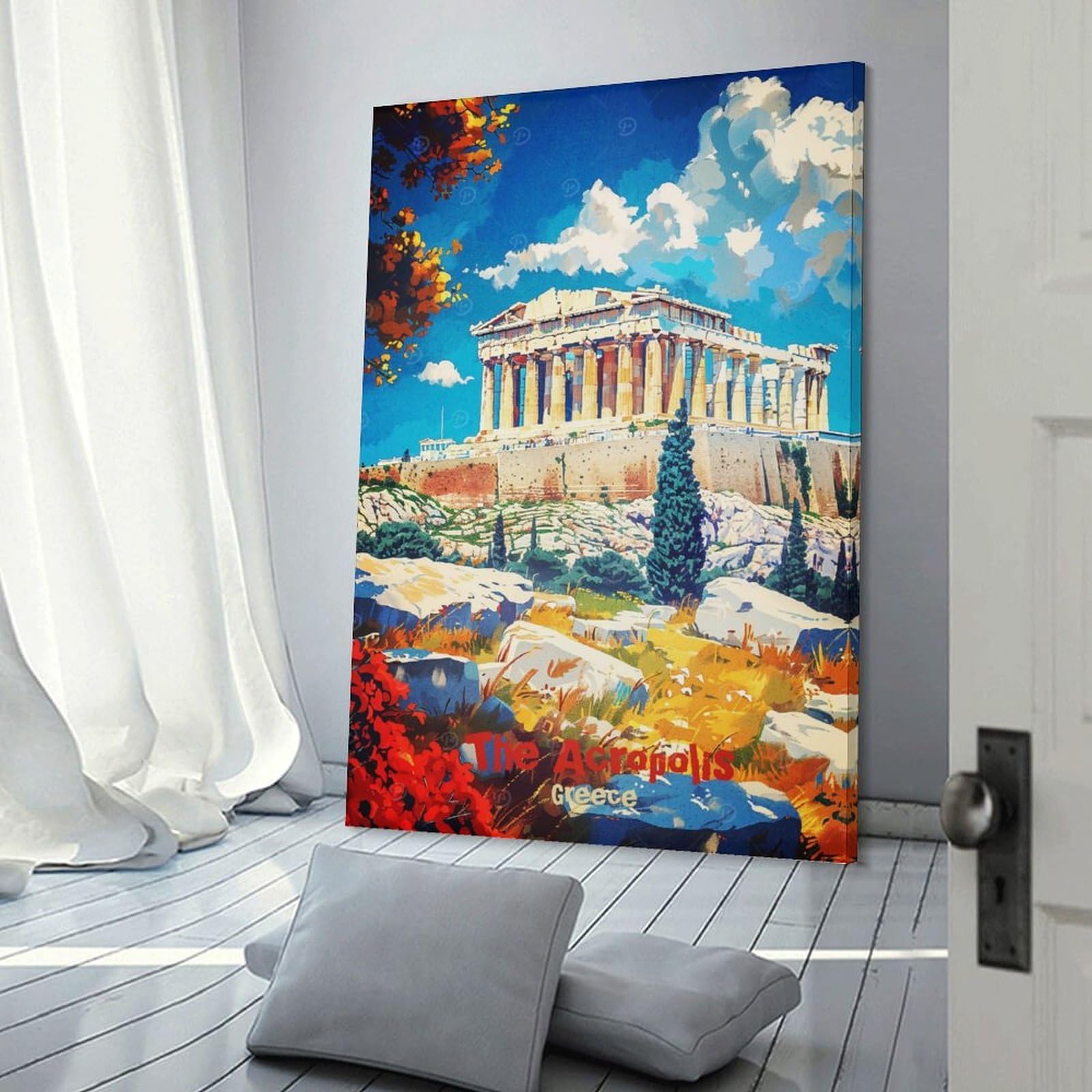 Junmoney Canvas Wall Decor The Acropolis Greece Travel, 20x30inch(50x75cm), for Flats, Guest Rooms Or Compact Rooms, A Simple Refresh for Blank Walls