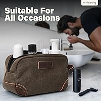 Vista 7 de emissary Bolsa de Aseo para Hombres de Cuero y Lona Neceser de Viaje Kit Dopp para Hombres Bolsa de Afeitar para Accesorios de Viaje, Café, L