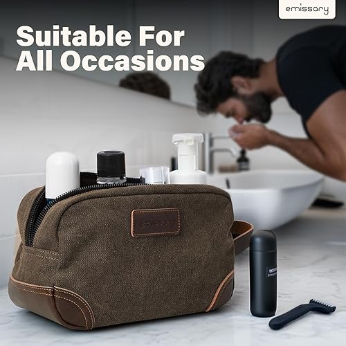Miniatura 7 de emissary Neceser de viaje para hombre, bolsa de aseo de viaje de cuero y lona, kit Dopp para hombres, bolsa de baño de viaje, kit de afeitado para