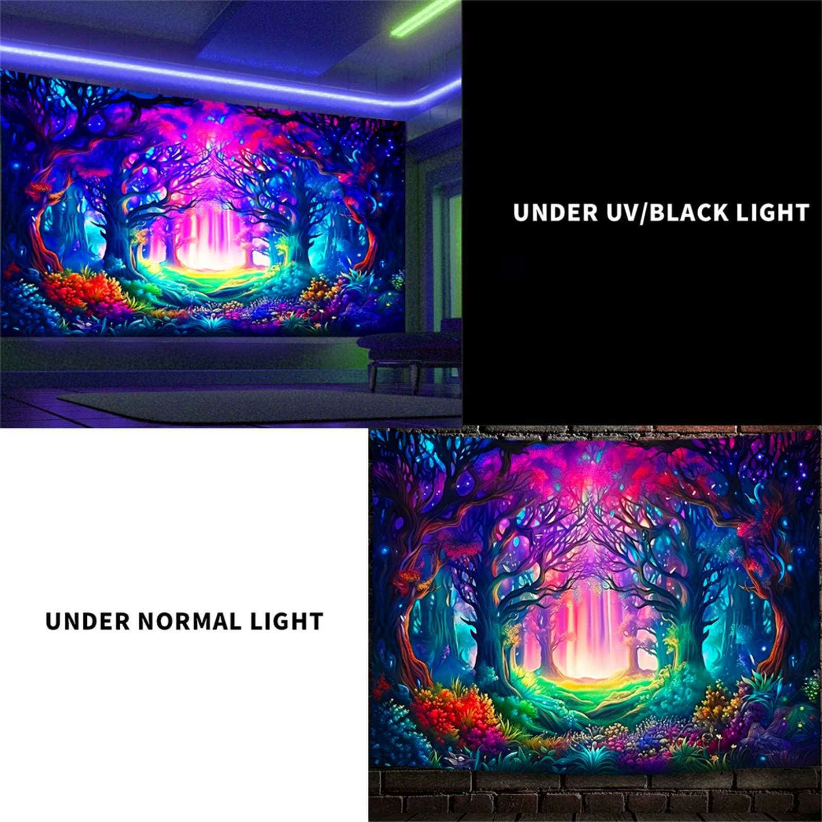 Arsey Large Wall Tapestry Hanging Forest Plants Trippy UV-Reactive Blacklight Tapestries Aesthetic Decor Living Room Bedroom Party Decoration Backdrop - Image 4