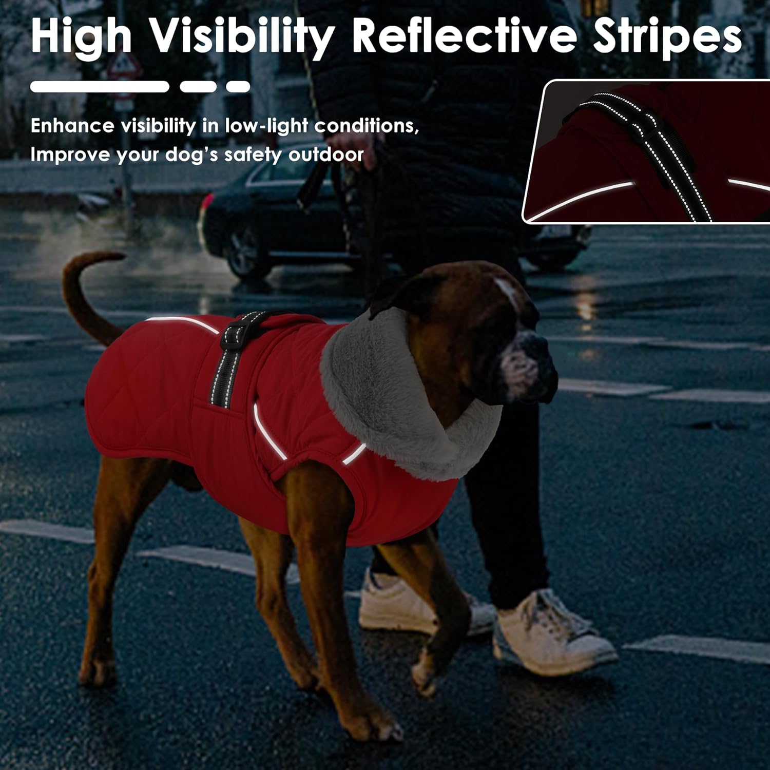 ドッグコート、防水犬用ウィンタージャケット、調節可能なバックル付き、反射タートルネックペットスノーベスト暖かいフリースセーター 小中