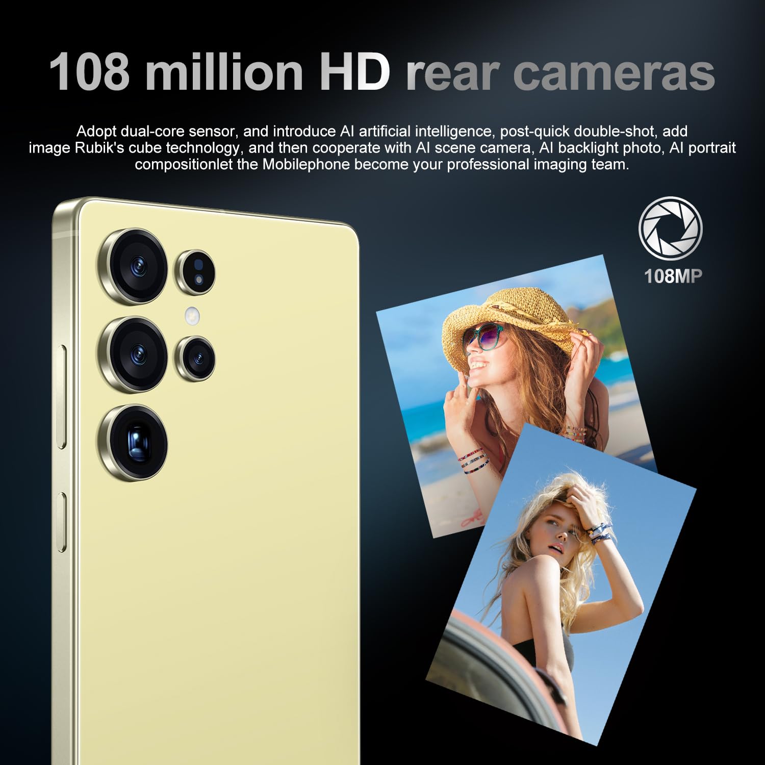 MMY I25 Ultra 5G Unlocked Smartphone,16GB+512GB Fully Cell Phone for Android 14, 6.99" Unlocked Cell Phone, 7000mAh, 68MP+108MP Dual Camera/Dual SIM/Fingerprint Lock/Face (Yellow)