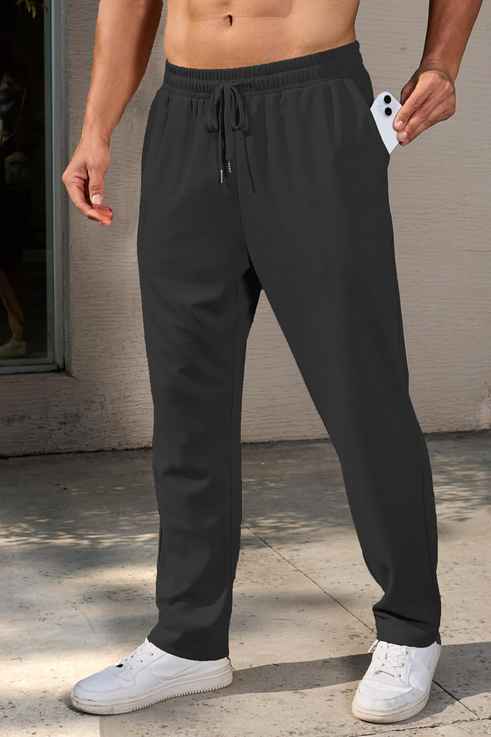 COOFANDY Men's Casual Pants Waffle Knit Yoga Pants Lightweight Sweatpants Open Bottom Lounge Trousers - Image 3