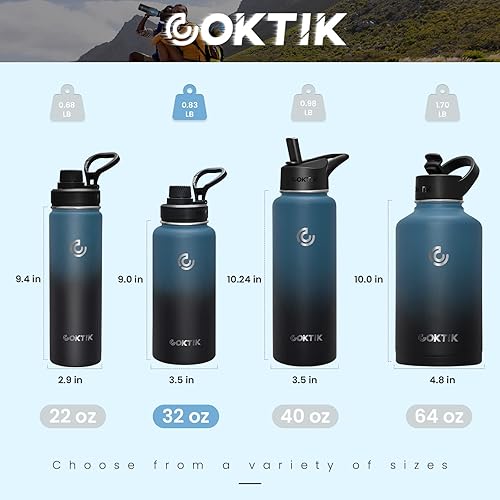 Miniatura 5 de Botella de agua deportiva de 32 onzas con popote, 2 tapas, botellas de agua aisladas al vacío de acero inoxidable, a prueba de fugas, mantiene el