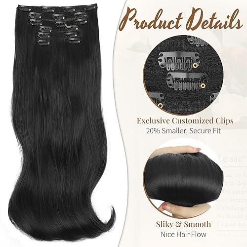 Miniatura 2 de KooKaStyle Extensiones de cabello con clip, extensiones de cabello grueso y largo y lacio, trama de encaje suave, ligeras, 7 unidades, extensiones