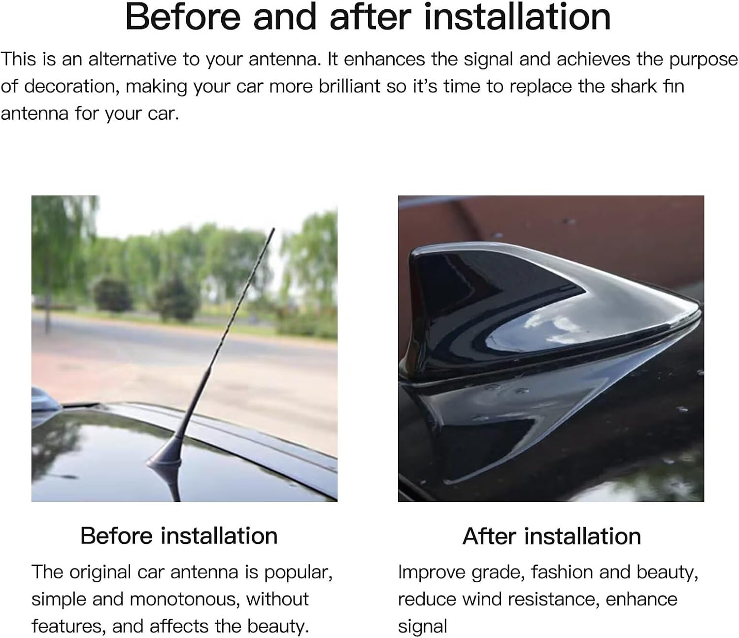 Roof Shark Fin Vortex Radio Aerial Signal Antenna FM/AM for Hyundai Sonata Sport Sedan 4-Door 2.4L 2015-2019 - Black image 4