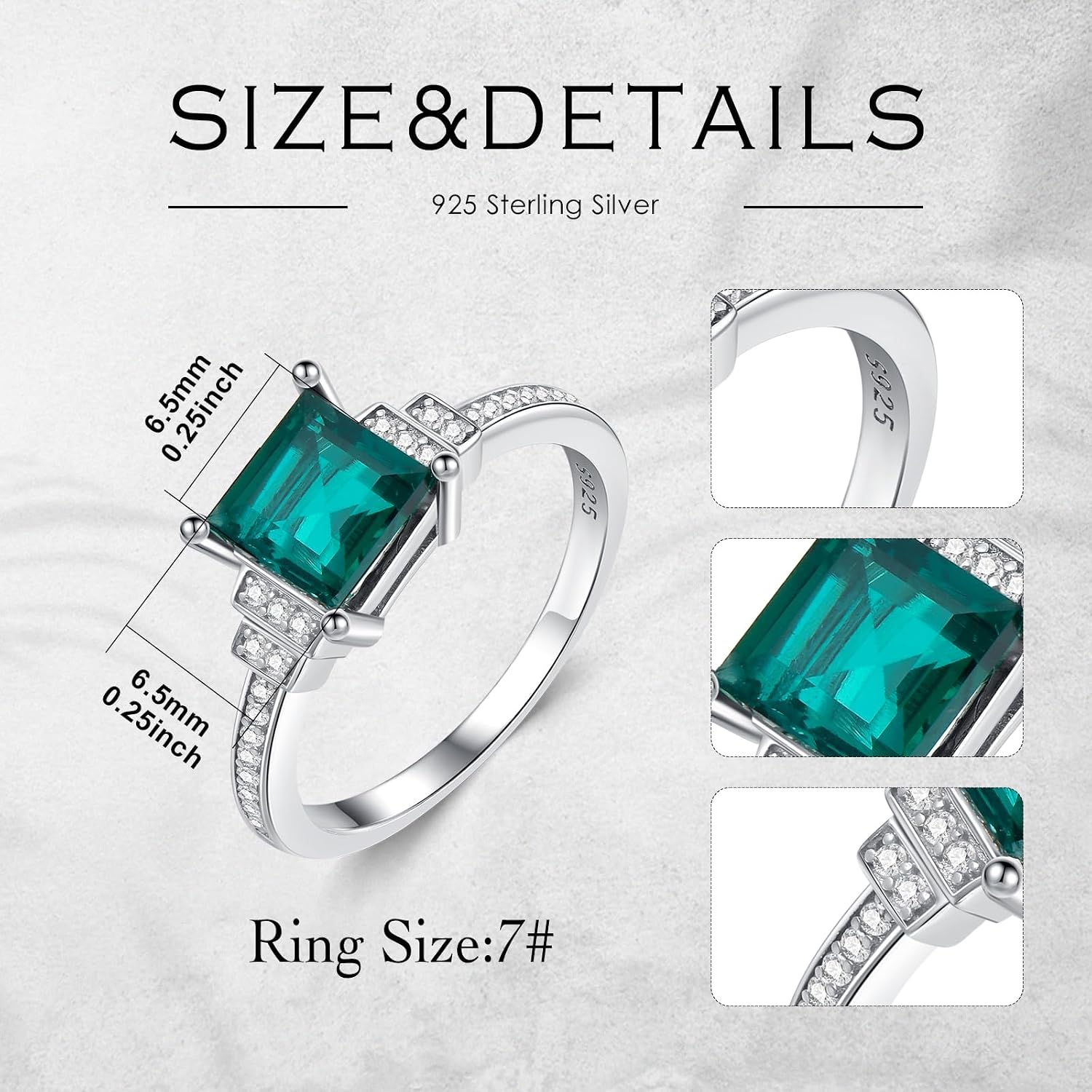 Lab Grown Emerald Ring 925 Sterling Silver Princess Cut Emerald Engagemen Promise Ring for Women