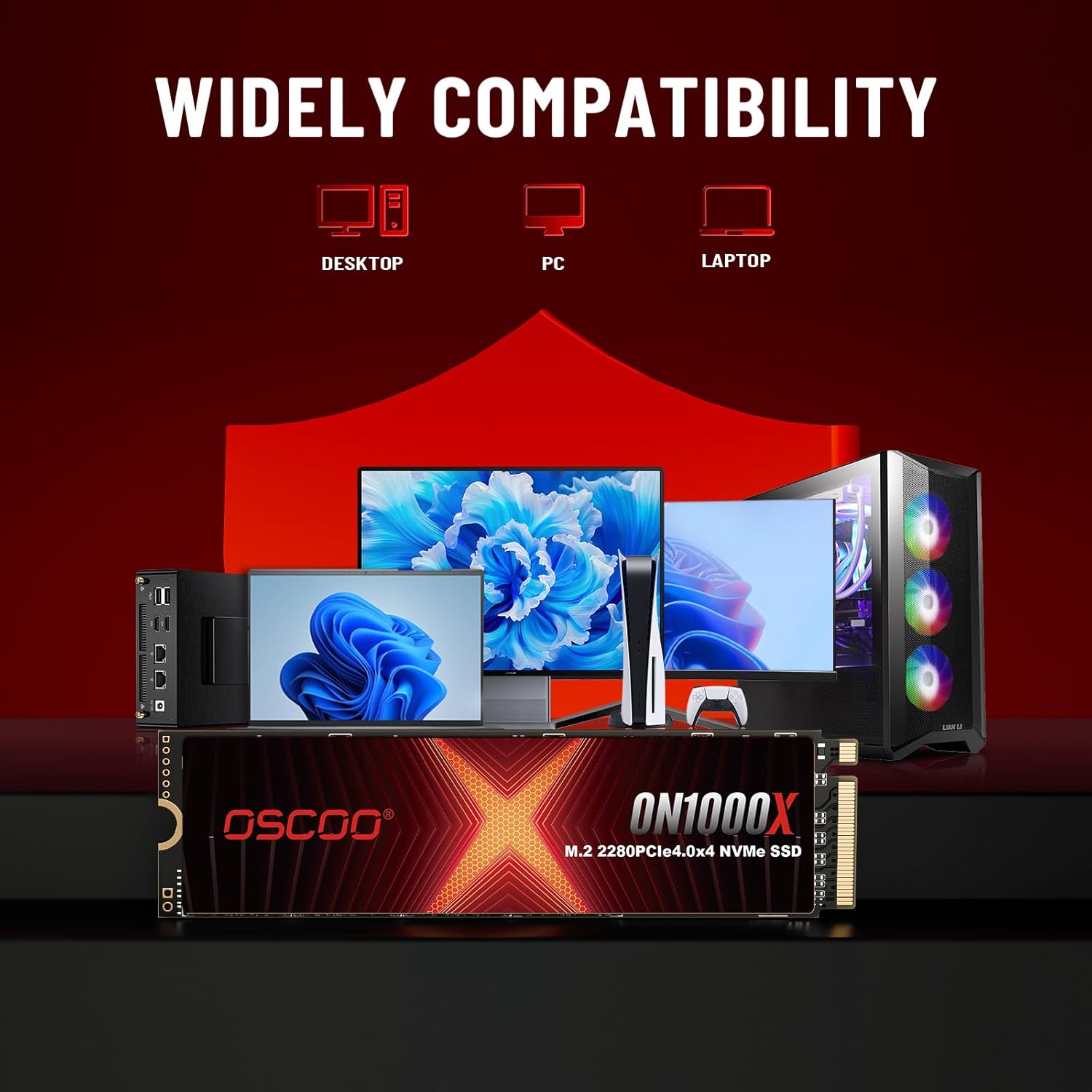 1TB NVMe PCIe 4.0 SSD, Up to 7,400MB/s Read & 6,500MB/s Write, 3D NAND, Graphene Heatsink, M.2 2280 Gen4x4 Internal SSD for PS5, Gaming Laptop, PC, Desktop Workstations