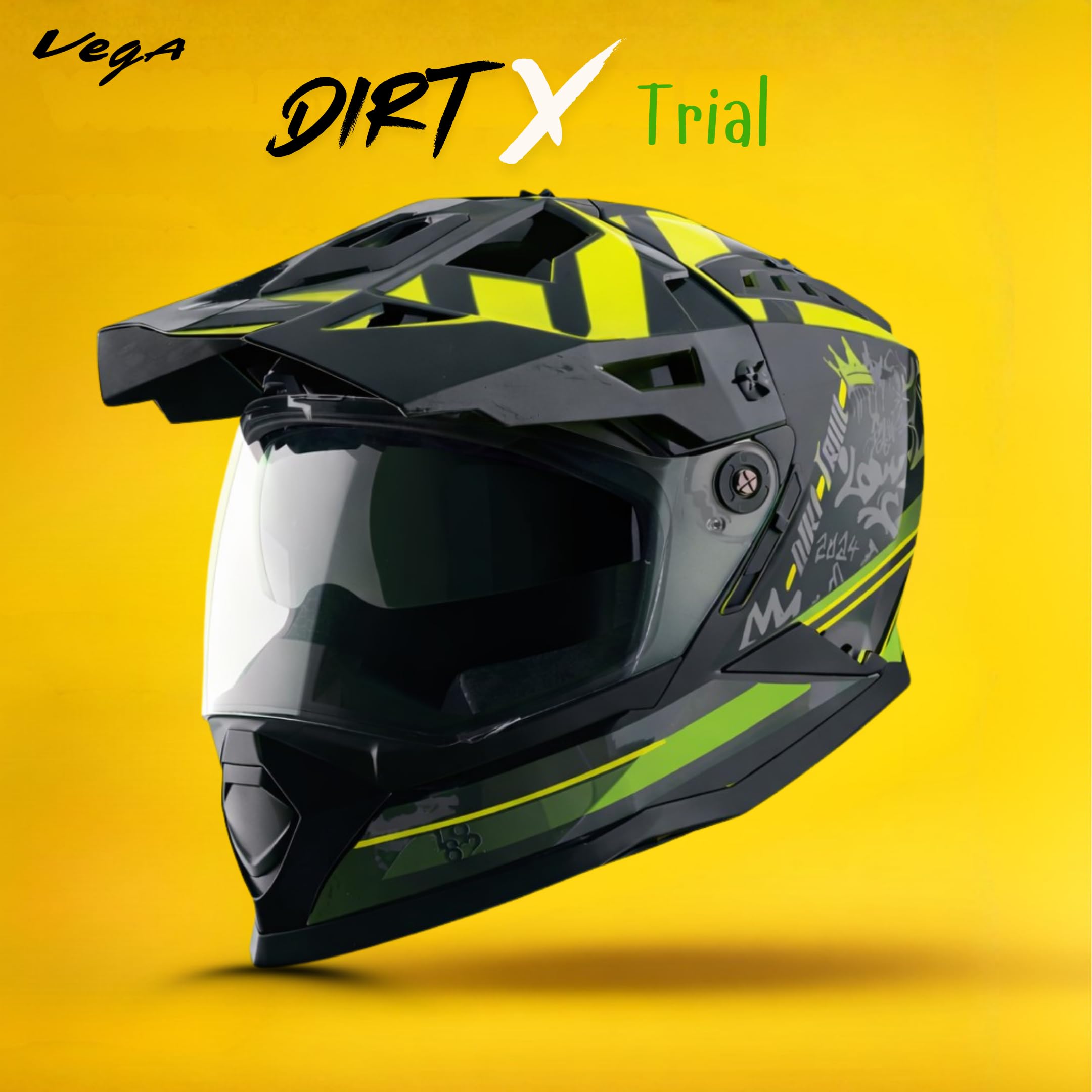best ventilated motorcycle helmet india Vega VF 11 Dirt-X Trial Full Face with Shock Absorbing Shell, Aerodynamic Design, Interior, Off -Road Ready, Racing Fit – Black Neon Yellow Industrial & Scientific Marcus Allen Autographed Kansas Color:Eston MC5 Gifts for Him