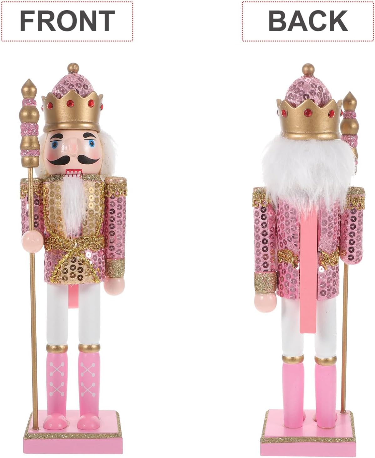 Pink Nutcrackers with Crowd and Scepter Nutcracker with Open Mouth for Xmas, Holiday, Party, Tabletop