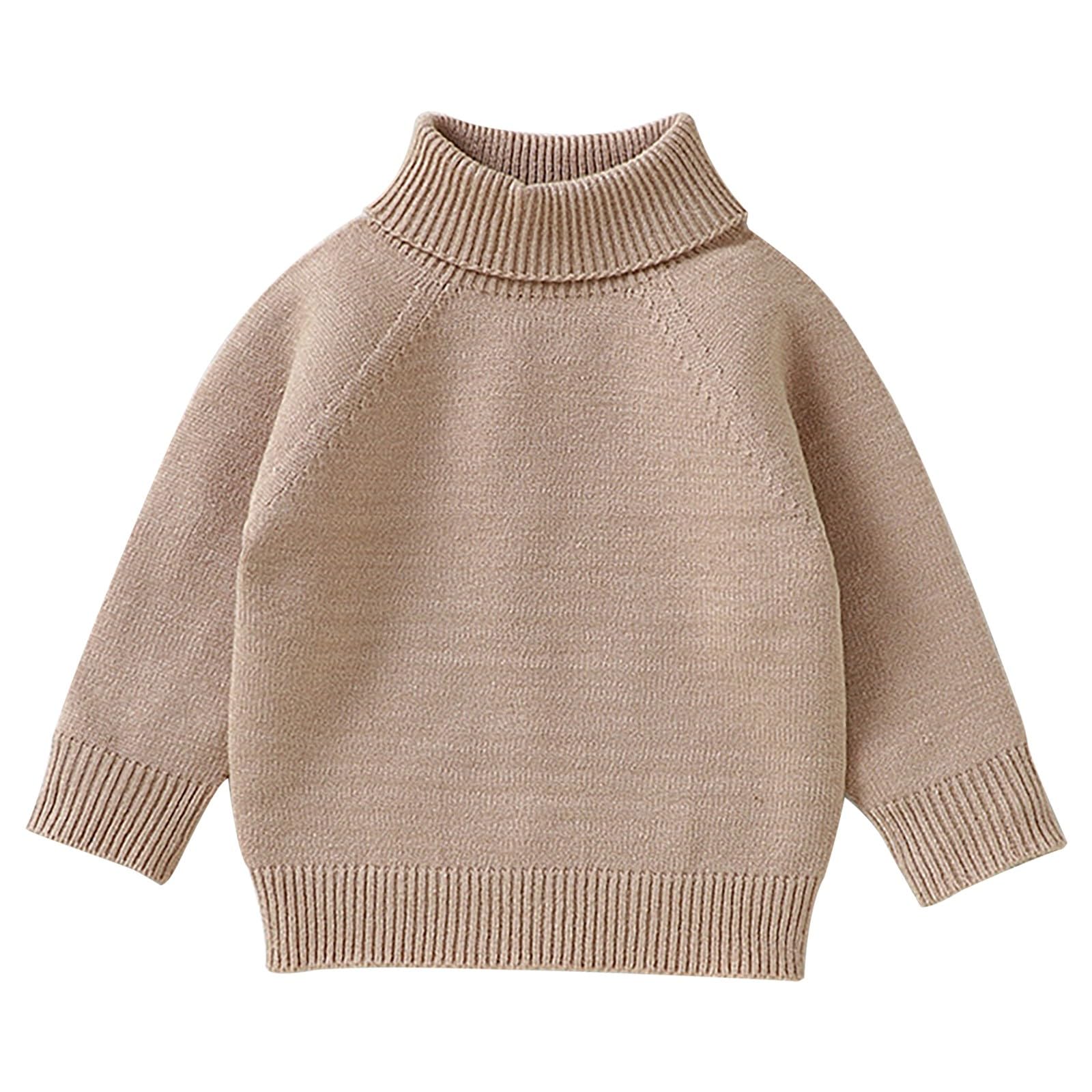 RNTOP Baby Girl Boy Knit Sweater Pullover Toddler Infant Solid Sweatshirt Long Sleeve High Neck (Khaki, 0-3 Months) m24t