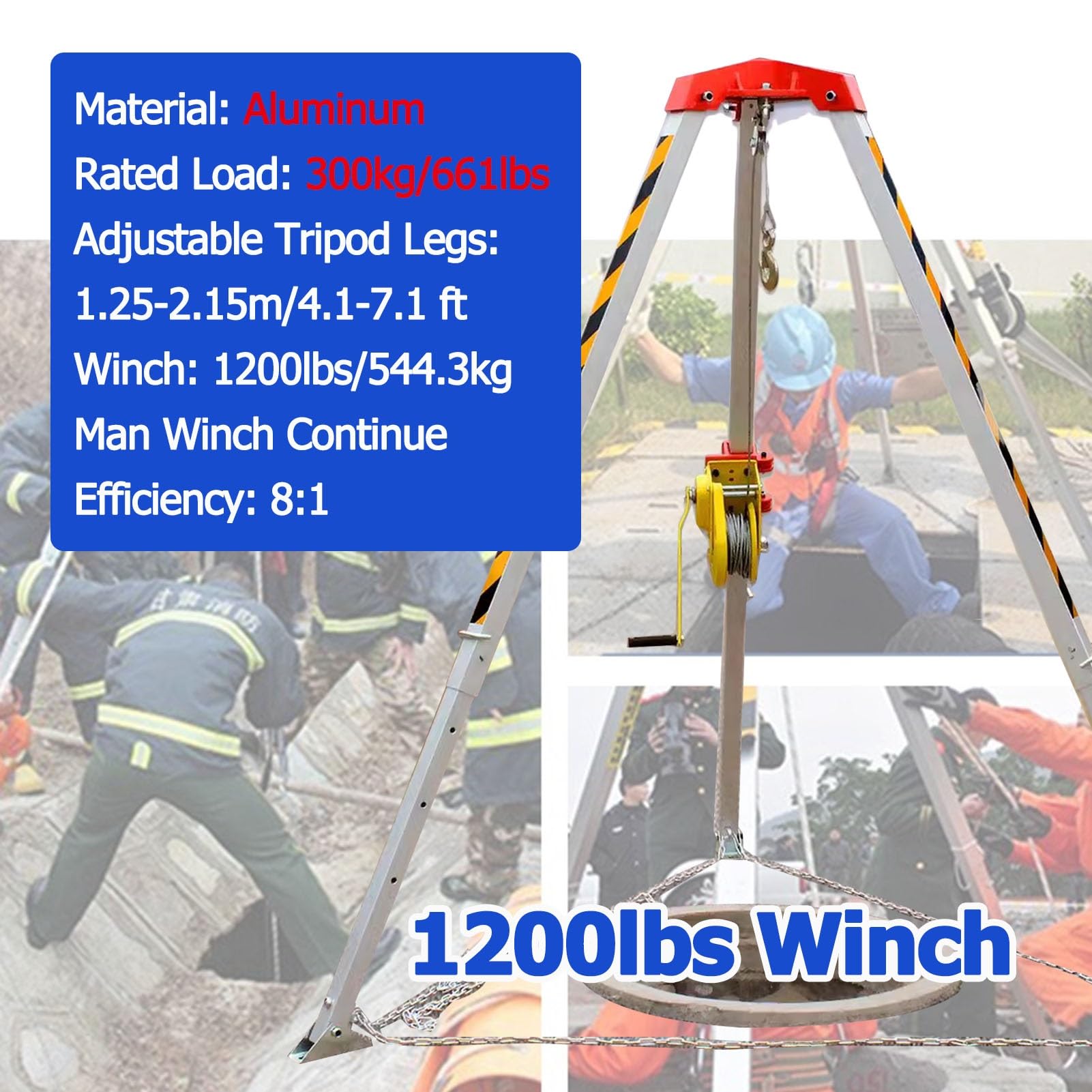 Barriere, Kit treppiede per Attrezzature di Sollevamento e Soccorso 1200 1800 2600 libbre Verricello Treppiede per Soccorso in spazi confinati per Uso Edile e Industriale