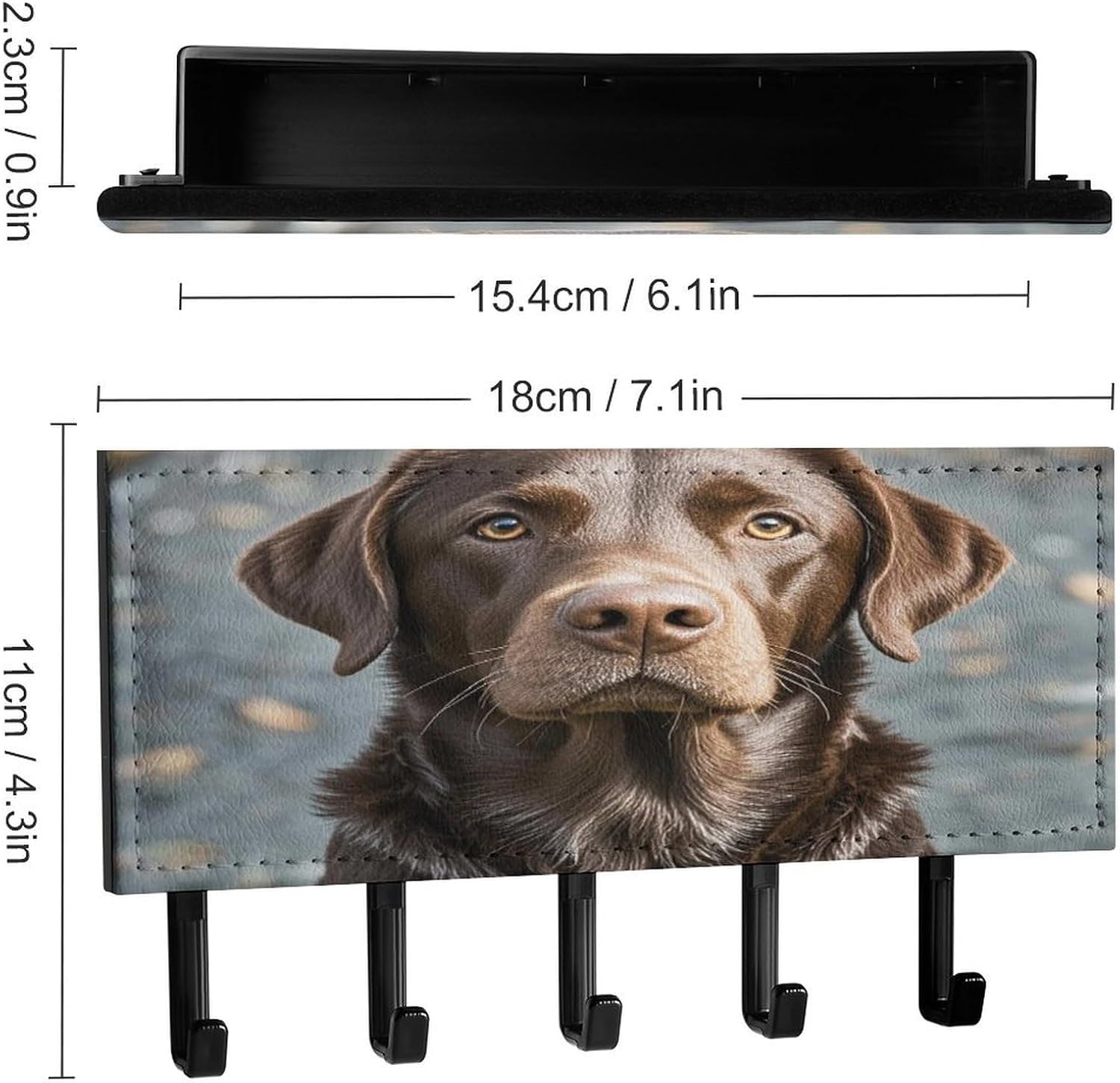 Key Holder Wall Mount Key Hanger with 5 Hooks, Decorative Key Rack | Brown Labrador Retriever Hanging Key Hooks with Mail Organizer for Wall Living Room Kitchen Bathroom Hallway