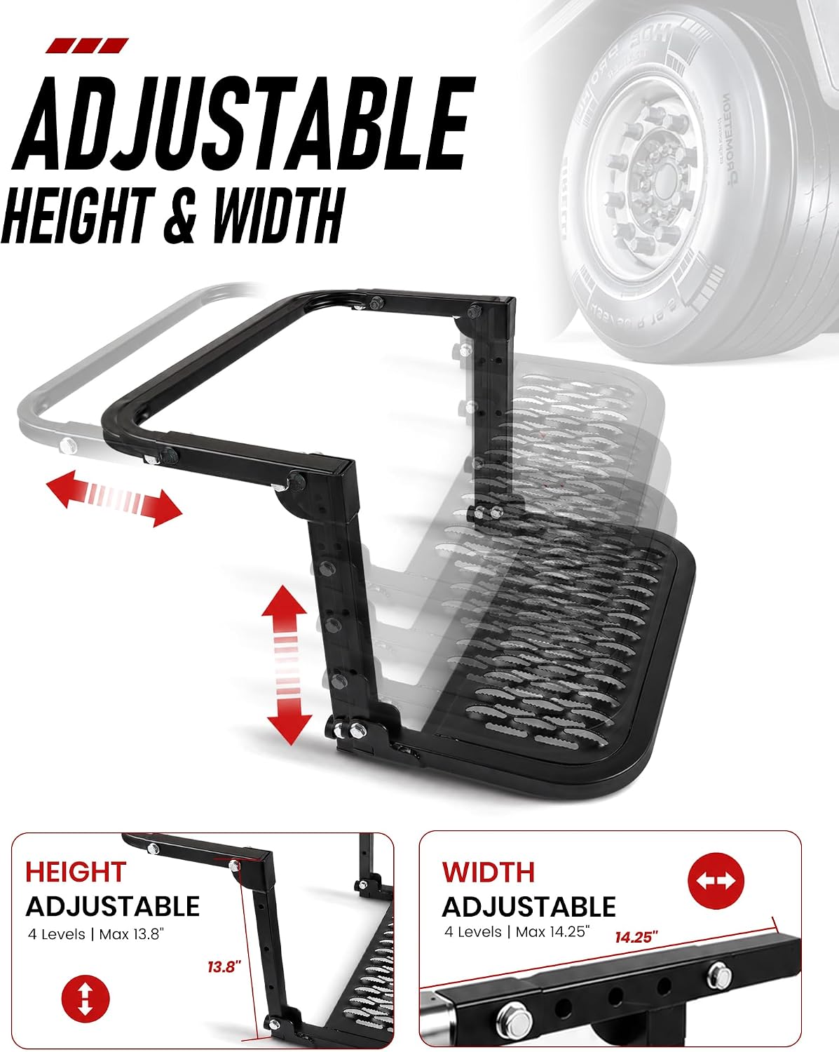 Folding Heavy Duty Tire Step for Truck and Pickup