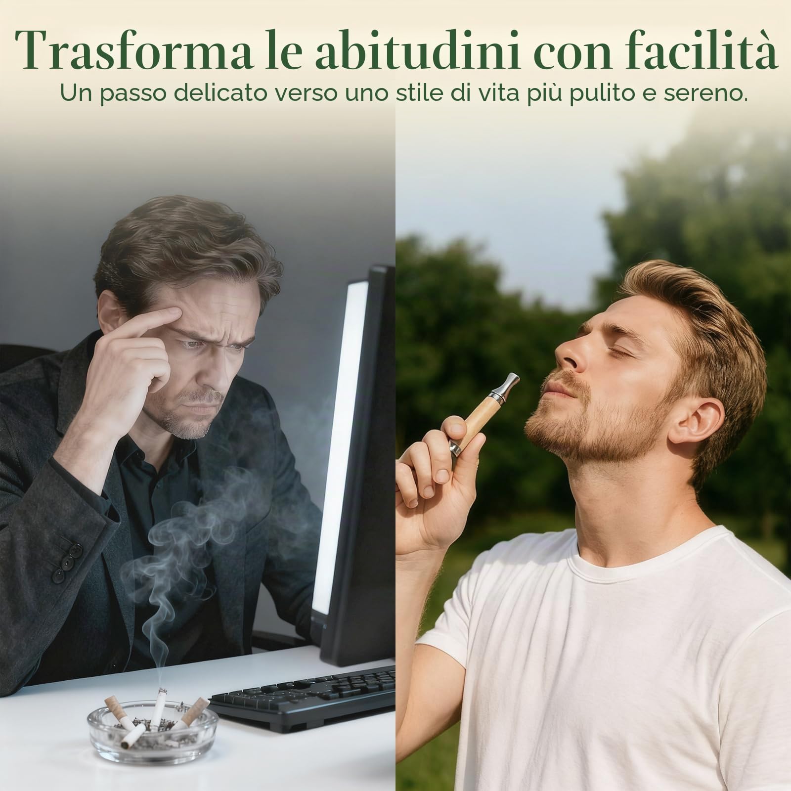 Herbal Air Stick - Inalatore senza fumo, barile in legno d'acero e punta in acciaio inox, 4 fragranze: menta, limone, anguria e non profumato, diffusore di aromi rilassante, portatile, non