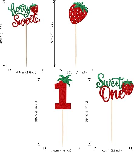 Miniatura 2 de Paquete de 24 adornos para cupcakes Sweet One con purpurina para primer cumpleaños, fresa, cupcakes, para frutas, baby shower, primer cumpleaños,