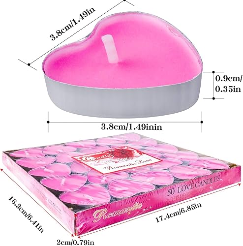 Miniatura 2 de Paquete de 50 velas en forma de corazón (25 x 2 capas), velas románticas sin perfume, velas sin goteo y de larga duración, sin humo, para decoración
