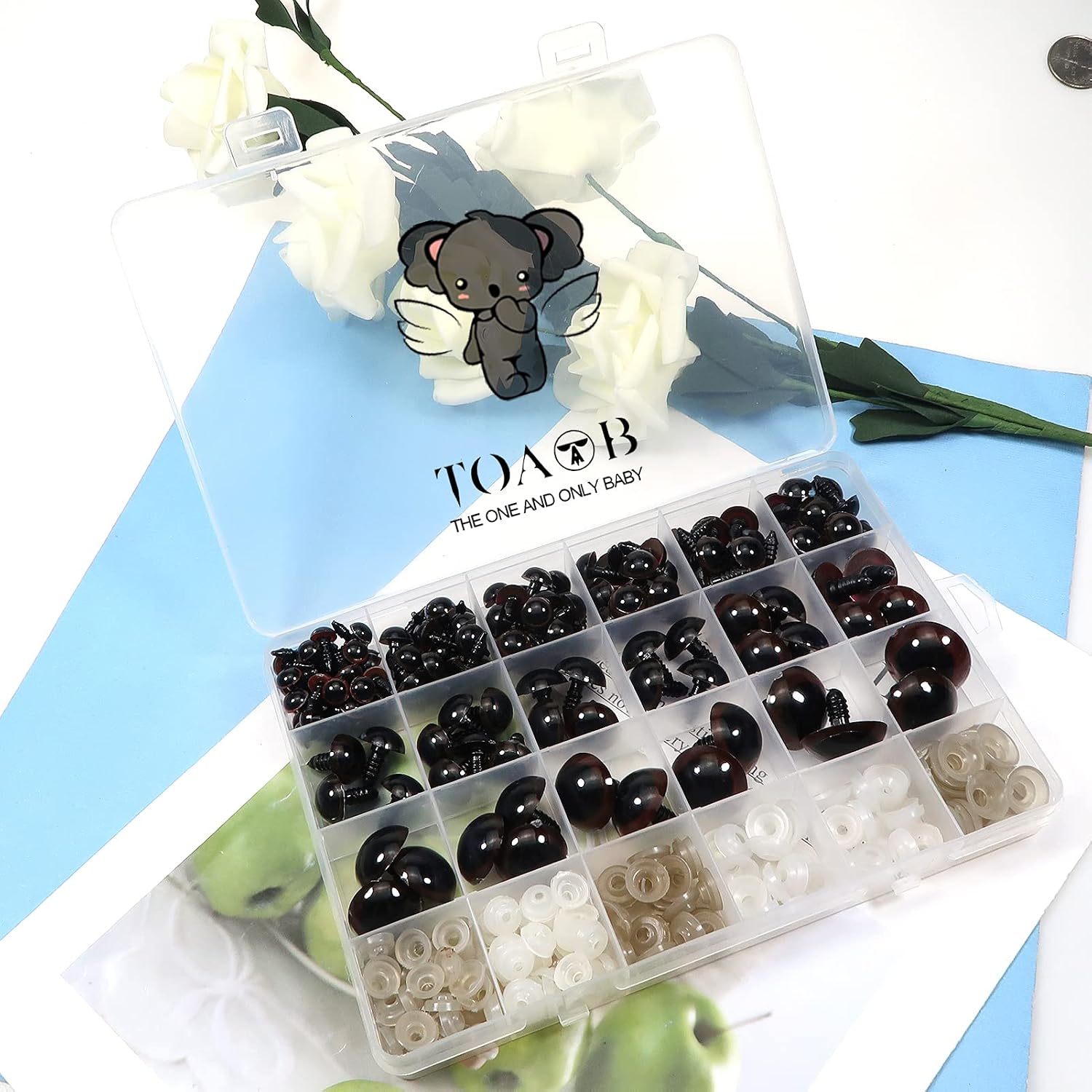 TOAOB 150pcs Brown Plastic Safety Eyes with Washers 8 to 24 mm Assorted Sizes Craft Doll Eyes for Stuffed Animals Amigurumis Crochet Bears Doll Making
