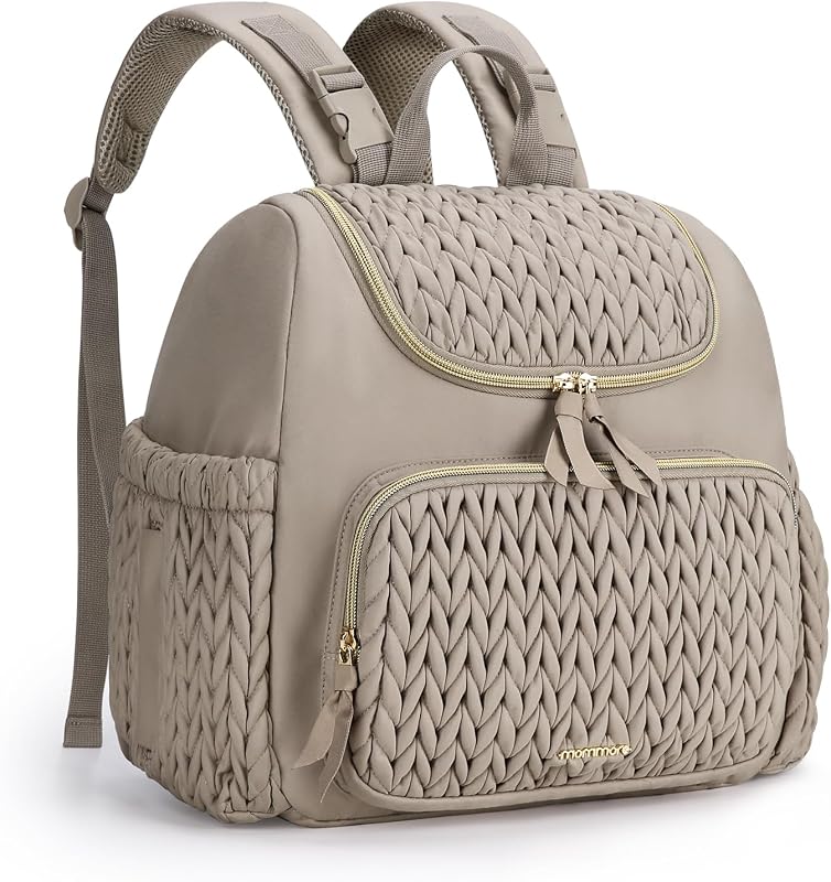 mommore Bolso cambiador, pequeña mochila para cambiar pañales, elegante mochila de viaje para bebé con compartimentos aislados, cambiador y fijaciones para cochecito