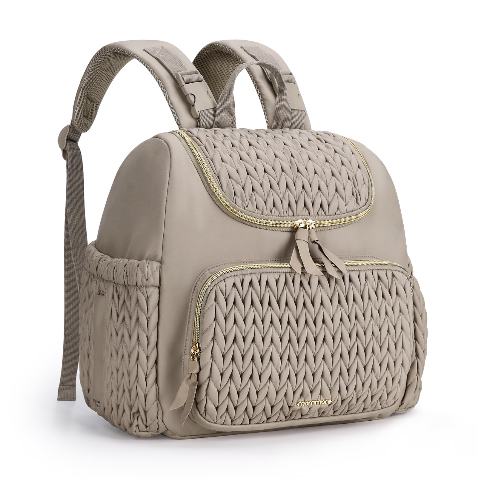 mommore Wickeltasche, kleiner Wickelrucksack, stylischer Baby-Reiserucksack mit isolierten Fächern, Wickelunterlage und Kinderwagenbefestigungen