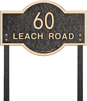 Address Sign LAWN MOUNTED - Custom House Number Sign,Address Plaque for Lawn Insert,Yard,Garden,Ground,Drive Way,Gate,911 Visibility,Free Standing,2 Metal StakesRose Gold