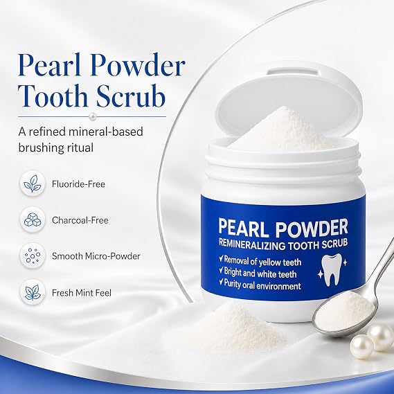 Pearl Powder Remineralizing Tooth Scrub, Remineralizing Tooth Powder with PearlPowder for Cleaner Healthier Teeth, 50g