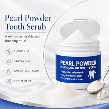 Pearl Powder Remineralizing Tooth Scrub, Remineralizing Tooth Powder with PearlPowder for Cleaner Healthier Teeth, 50g