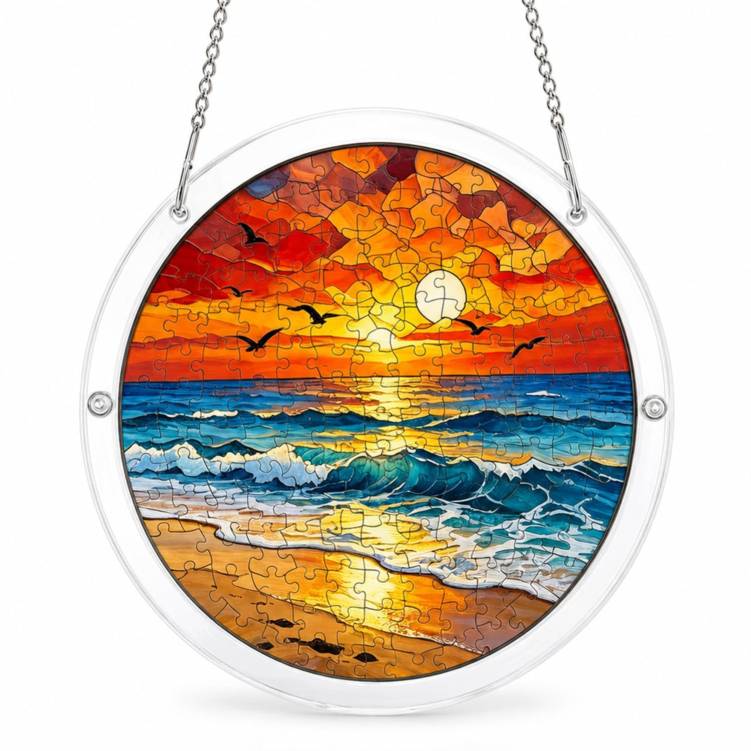 Acrylic Jigsaw Puzzle Suncatcher, Sunset Sun Catcher for Window
