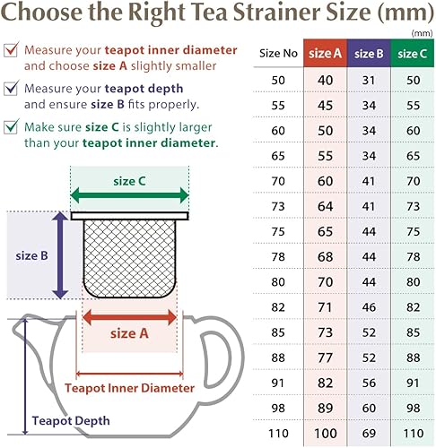 Miniatura 4 de TIKUSAN Tetera de repuesto de malla de acero inoxidable para tetera, infusor de té fabricado en Japón 60 (2.1-2.3 pulgadas)