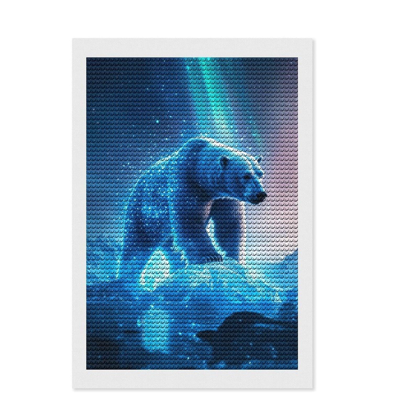Junmoney Polar Bear in Aurora Borealis Diamond Art Canvas 8"x12", Complete Accessories, Fun Craft Experience, Vintage Style Decor, Christmas Gift