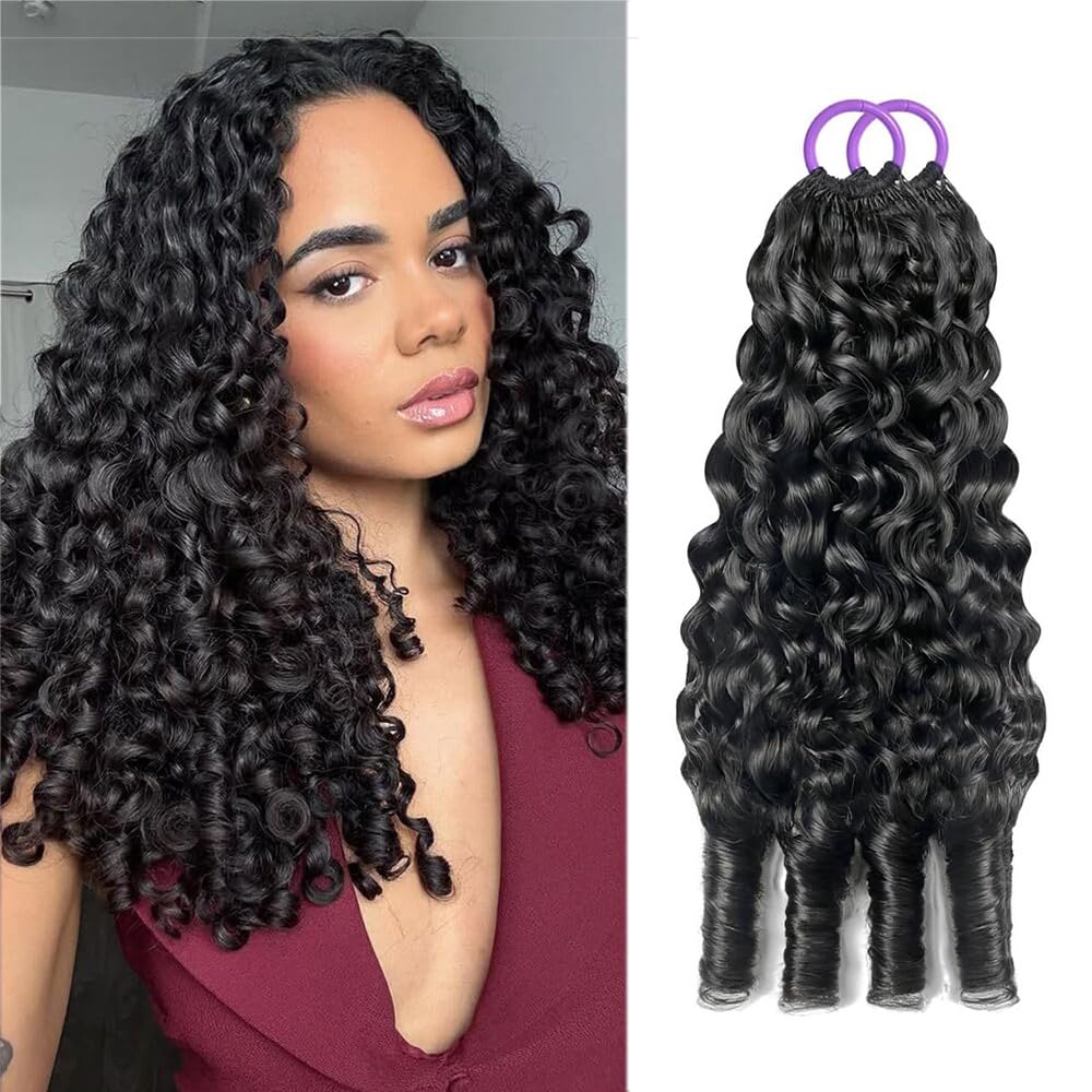 Miracle Knots Burmese Curly Feather Crochet Human Hair Bundles for Black Women 22 Inch 50g Pre Separated Lightweight Reusable Crochet Hair Extensions Natural Black
