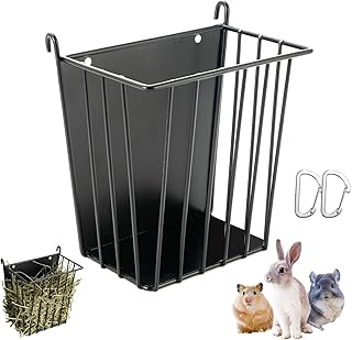 Upgrades Rabbit Hay Feeder - Guinea Pig Hay Feeder - Metal Frame Hay Rack with Adjustable Hook - Less Wasted - for Guinea Pigs - Chinchilla Bunny Cage Accessories - Bunny Feeder