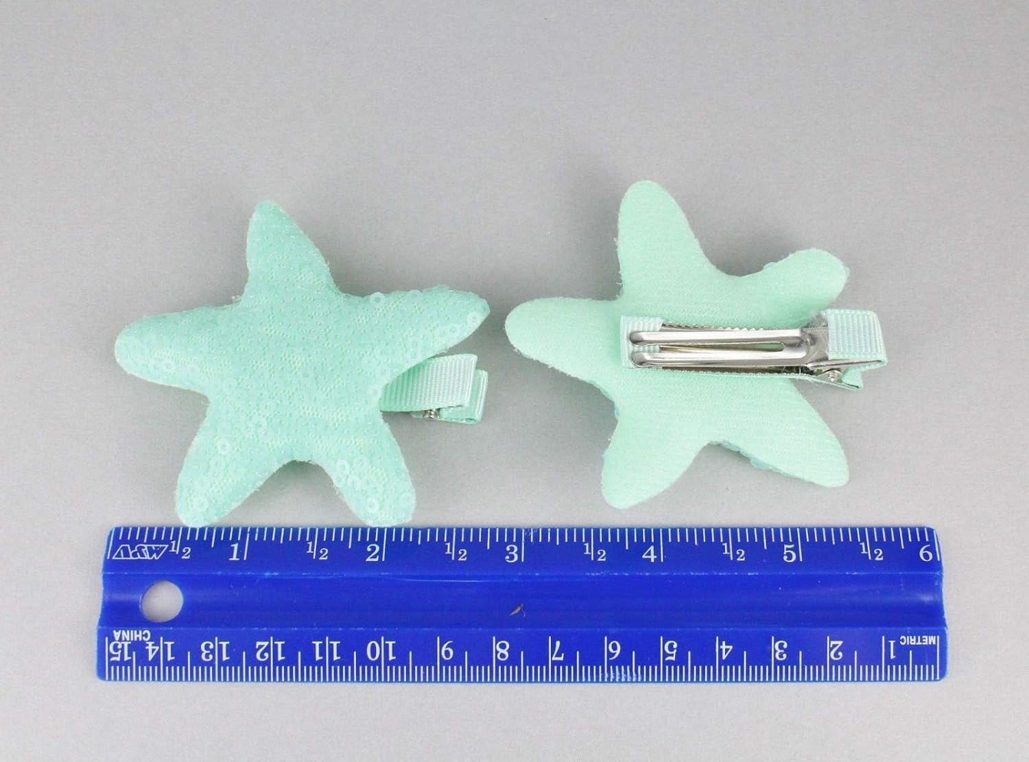 2 Mint Green Starfish Barrettes Hair Clip Sea Star Mermaid Barrette Hair 2 5/8" Colored Hair Clips for Women