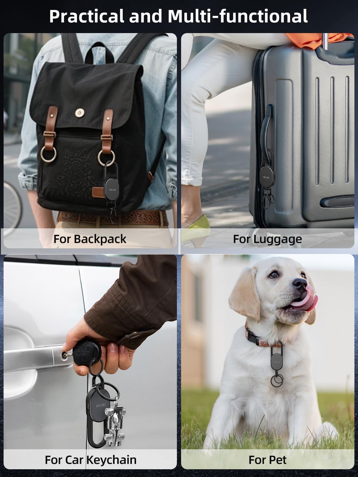 Miroddi Llavero con rastreador de llaves, llavero para hombre, funciona con Find My App (solo iOS), mosquetón con buscador de llaves GPS, dispositivo de seguimiento de llavero de coche, rastreador de