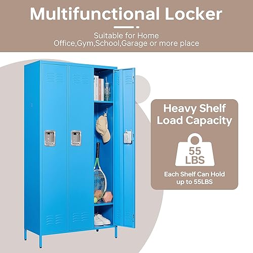 Miniatura 4 de Armario de metal para empleados, armario grande de almacenamiento de acero, 3 puertas, organizadores para escuela, gimnasio, hogar, oficina,